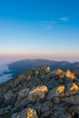 Sunrise in High Tatras mountains national park in Slovakia. Scenic image of mountains. The sunrise over Carpathian mountains. Royalty Free Stock Photo