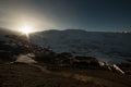 Sunrise in Himalayan Village - Sun star burst in mountains Royalty Free Stock Photo