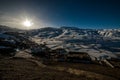 Sunrise in Himalayan Village - Sun star burst in mountains Royalty Free Stock Photo