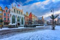 Sunrise in the historic center of Gdansk in winter, Poland Royalty Free Stock Photo