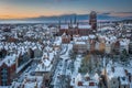 Sunrise in the historic center of Gdansk in winter, Poland Royalty Free Stock Photo