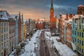 Sunrise in the historic center of Gdansk in winter, Poland