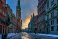 Sunrise in the historic center of Gdansk in winter, Poland Royalty Free Stock Photo