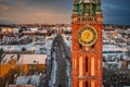 Sunrise in the historic center of Gdansk in winter, Poland Royalty Free Stock Photo