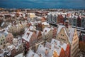 Sunrise in the historic center of Gdansk in winter, Poland