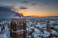 Sunrise in the historic center of Gdansk in winter, Poland Royalty Free Stock Photo