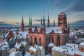 Sunrise in the historic center of Gdansk in winter, Poland Royalty Free Stock Photo