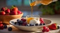 Sunrise Honey Drizzle on Greek Yogurt with Berries Royalty Free Stock Photo