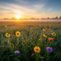 A spider web is visible among the flowers enhancing the natural Royalty Free Stock Photo