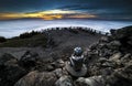 Sunrise and Inversion at Jested mountain close town Liberec, Czech republic, snow and winter and view of funicular, photographers Royalty Free Stock Photo