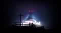 Sunrise and Inversion at Jested mountain close town Liberec, Czech republic, snow and winter and view of funicular Royalty Free Stock Photo