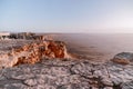 Sunrise in Israel dry negev desert. Amazing view on mountaines, rocks and sky. National park makhtesh ramon
