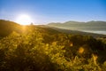 Sunrise on the Italian Countryside in Basicilata, in the South of Italy with sunflares Royalty Free Stock Photo