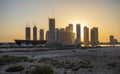 Sunrise in Jadaf area of Dubai, view of Dubai creek Harbor construction of which is partially completed