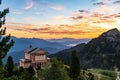 Sunrise with the king`s house on Schachen from king Ludwig II Royalty Free Stock Photo