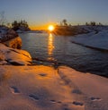 Sunrise in Ladoga skerries. Karelia. Russia Royalty Free Stock Photo