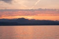 Sunrise on the lake. Panorama of the early morning. Royalty Free Stock Photo