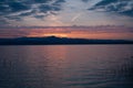 Sunrise on the lake. Panorama of the early morning. Royalty Free Stock Photo