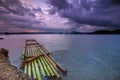 Sunrise at lake morning warm cool ship traditional around village