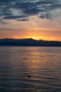 Sunrise on the lake. Panorama of the early morning. Royalty Free Stock Photo