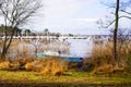 Sunrise lake and small boats port Sanguinet Gironde France