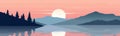 sunrise lake vector flat minimalistic isolated illustration