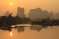 Sunrise Landscape of Guilin Karst mountains. Yangshuo, Guilin, Guangxi, China. Royalty Free Stock Photo