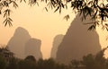 Sunrise Landscape of Guilin Karst mountains. Yangshuo, Guilin, Guangxi, China. Royalty Free Stock Photo