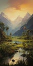 Sunrise Landscape Hyperrealism Inspired By Papua New Guinea Art Royalty Free Stock Photo