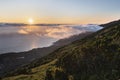 Sunrise landscape at the northeast coast of Pico Island, Ilha do Pico, with Sao Jorge Island in the background and the coastline