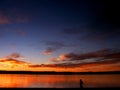 Sunrise landscape with person walking