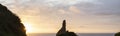 Sunrise landscape at rock structures in the sea at BaÃÂ­a de Alagoa on the fairy tale island of Ilha das Flores, Azores