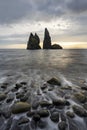 Sunrise landscape at rock structures in the sea at BaÃÂ­a de Alagoa on the fairy tale island of Ilha das Flores, Azores