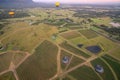 Balloons over vineyards in Pokolbin wine region at sunrise, Hunter Valley, NSW, Australia