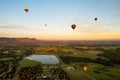 Balloons over vineyards in Pokolbin wine region at sunrise, Hunter Valley, NSW, Australia