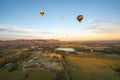 Balloons over vineyards in Pokolbin wine region at sunrise, Hunter Valley, NSW, Australia Royalty Free Stock Photo