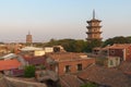 Sunrise landscapes of east and west towers of Kaiyuan Temple, the largest buddhist temple in Fujian Province