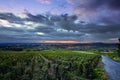 Sunrise lights over vineyards of Beaujolais, France