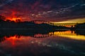 Sunrise like hell over bridge. Royalty Free Stock Photo