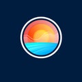 Sunrise Logo. Tourism or resort emblem. Sea and sunrise in the circle.