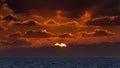 Sunrise with low clouds on Omaha Beach Normandy France Royalty Free Stock Photo