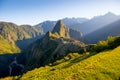 Sunrise on Machu Picchu, the lost city of inca - Peru. Royalty Free Stock Photo