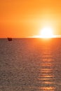 Sunrise in the mediterranean sea with fishing boat Royalty Free Stock Photo