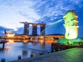 Sunrise at Merlion with Marina Building View