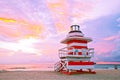 Sunrise in Miami Beach Florida, with a colorful lifeguard hous