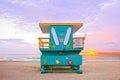 Sunrise in Miami Beach Florida, with a colorful lifeguard hous Royalty Free Stock Photo