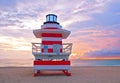 Sunrise in Miami Beach Florida, with a colorful lifeguard hous Royalty Free Stock Photo