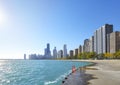 Sunrise at the Michigan Lakefront Trail in Chicago city, Illinois, USA Royalty Free Stock Photo