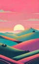 sunrise with minimalistic 3D abstract landscape with hills and soothing pastel colors, beautiful background for smartphone Royalty Free Stock Photo