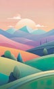 sunrise with minimalistic 3D abstract landscape with hills and soothing pastel colors, beautiful background for smartphone Royalty Free Stock Photo